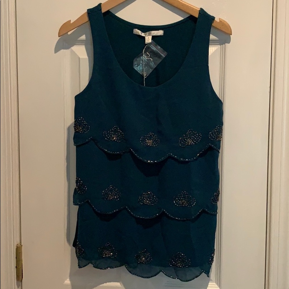 Layered dark teal tank top with beading, size s